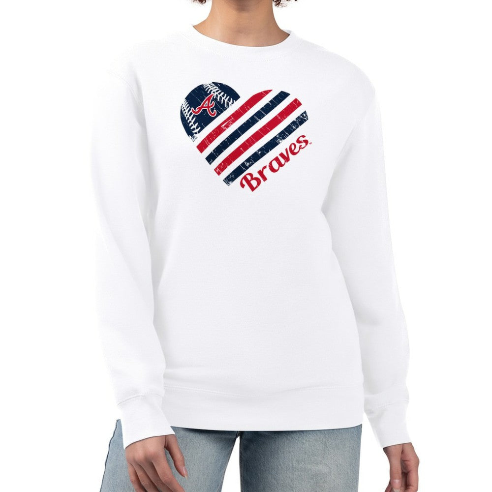Atlanta Braves G-III 4Her by Carl Banks Women's Heart Logo Fleece Pullover Sweatshirt for sale