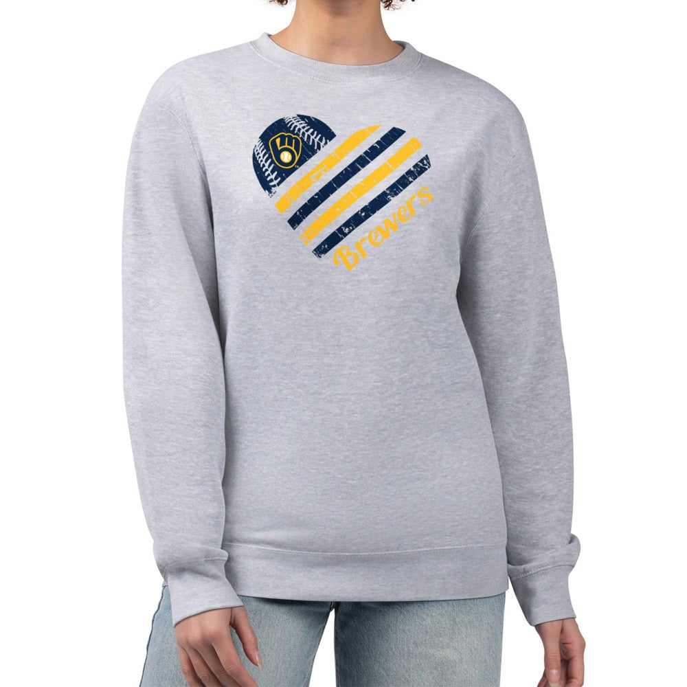 Milwaukee Brewers G-III 4Her by Carl Banks Women's Heart Logo Fleece Pullover Sweatshirt Sale