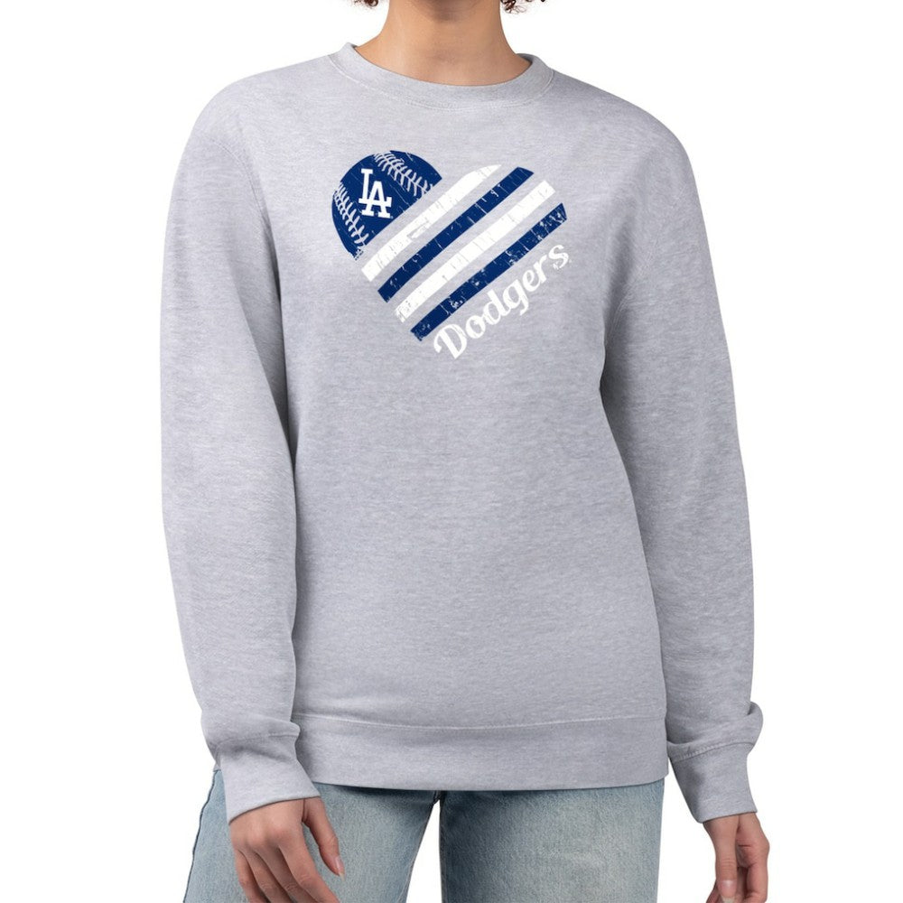 Los Angeles Dodgers G-III 4Her by Carl Banks Women's Heart Logo Fleece Pullover Sweatshirt On Sale
