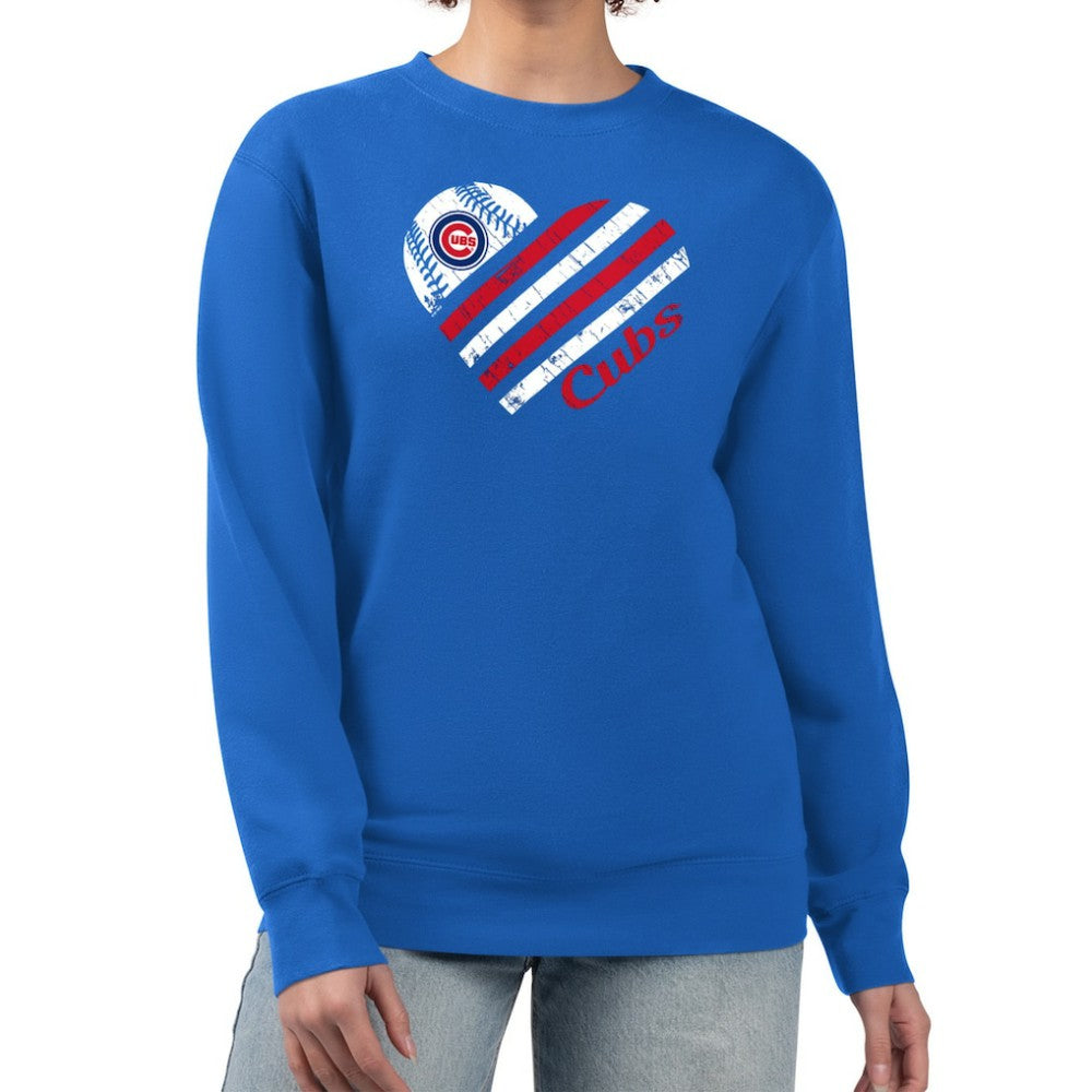 Chicago Cubs G-III 4Her by Carl Banks Women's Heart Logo Fleece Pullover Sweatshirt Lifestyle