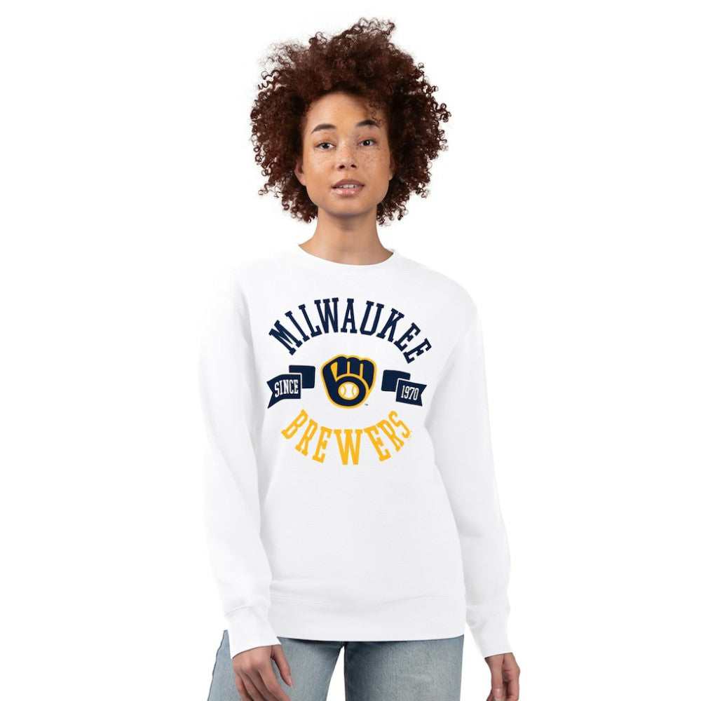 Milwaukee Brewers G-III 4Her by Carl Banks Women's Team Logo Fleece Pullover Sweatshirt On Sale