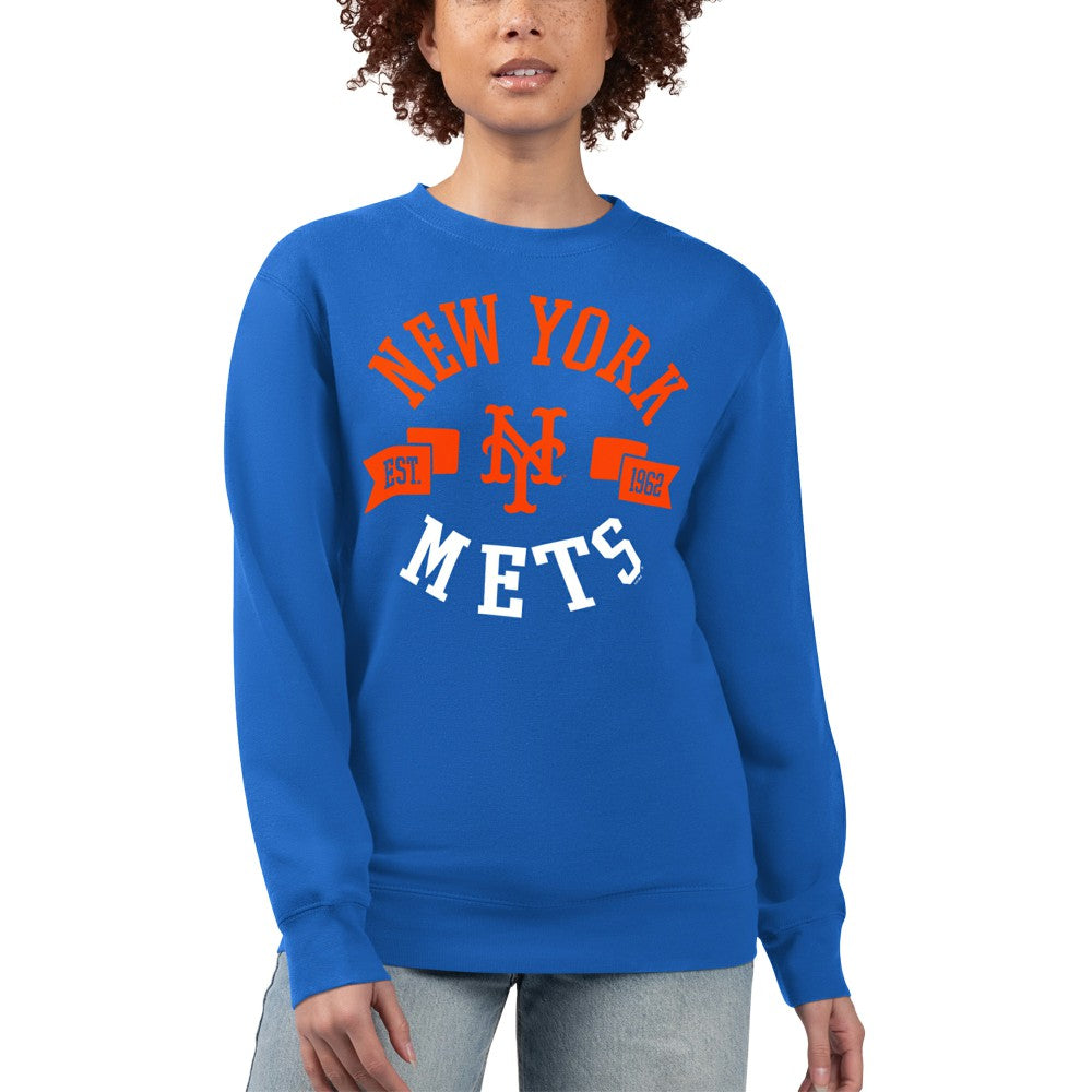 New York Mets G-III 4Her by Carl Banks Women's Team Logo Fleece Pullover Sweatshirt On Sale