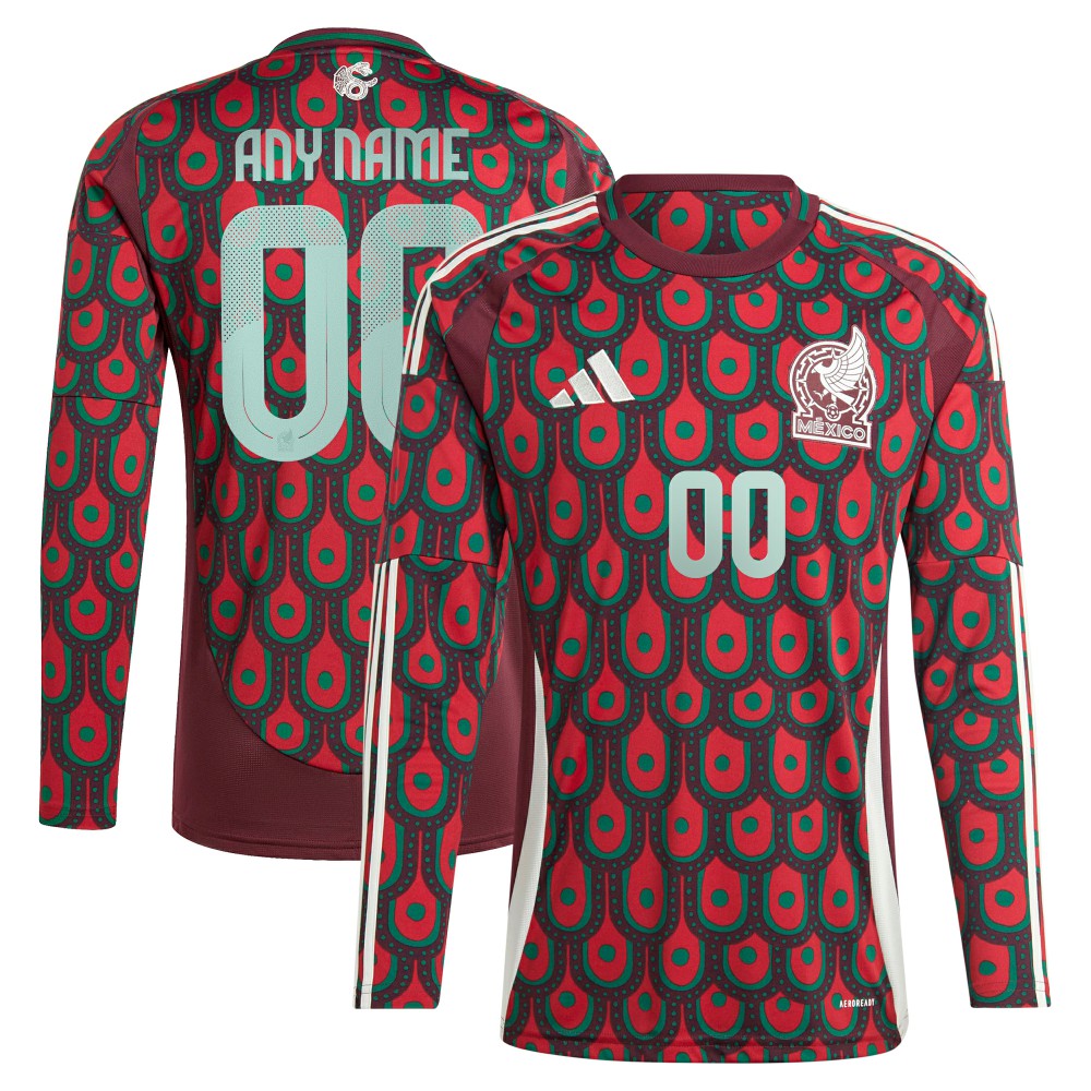 Adidas Mexico National Team 2024 Home Replica Custom Long Sleeve Jerseys - Burgundy