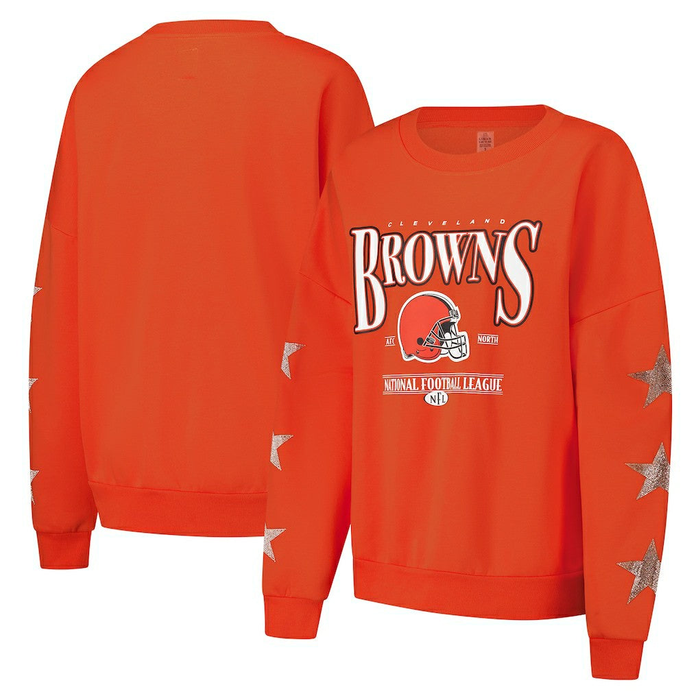 Cleveland Browns Gameday Couture Women's Rhinestone Star Sleeve Settle the Score Oversized Pullover Sweatshirt Orange - NFL