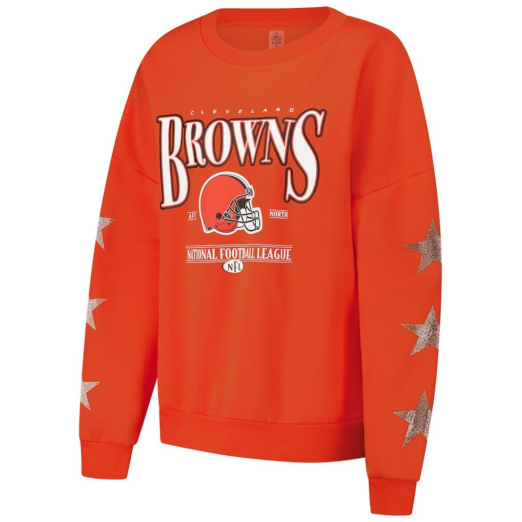 Cleveland Browns Gameday Couture Women's Rhinestone Star Sleeve Settle the Score Oversized Pullover Sweatshirt Orange - NFL