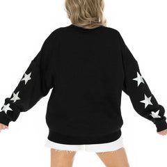 Jacksonville Jaguars Gameday Couture Women's Rhinestone Star Sleeve Settle the Score Oversized Pullover Sweatshirt Black - NFL