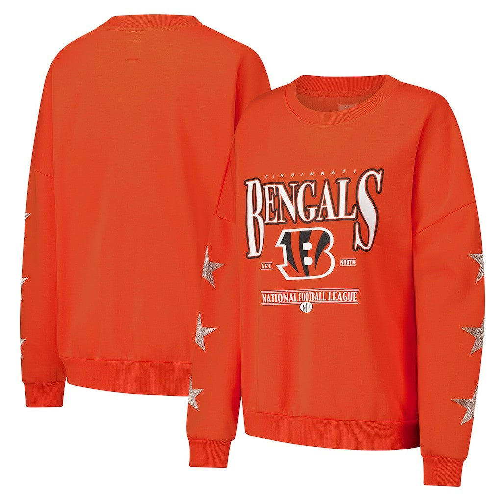Cincinnati Bengals Gameday Couture Women's Rhinestone Star Sleeve Settle the Score Oversized Pullover Sweatshirt Orange - NFL