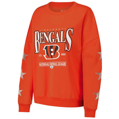 Cincinnati Bengals Gameday Couture Women's Rhinestone Star Sleeve Settle the Score Oversized Pullover Sweatshirt Orange - NFL
