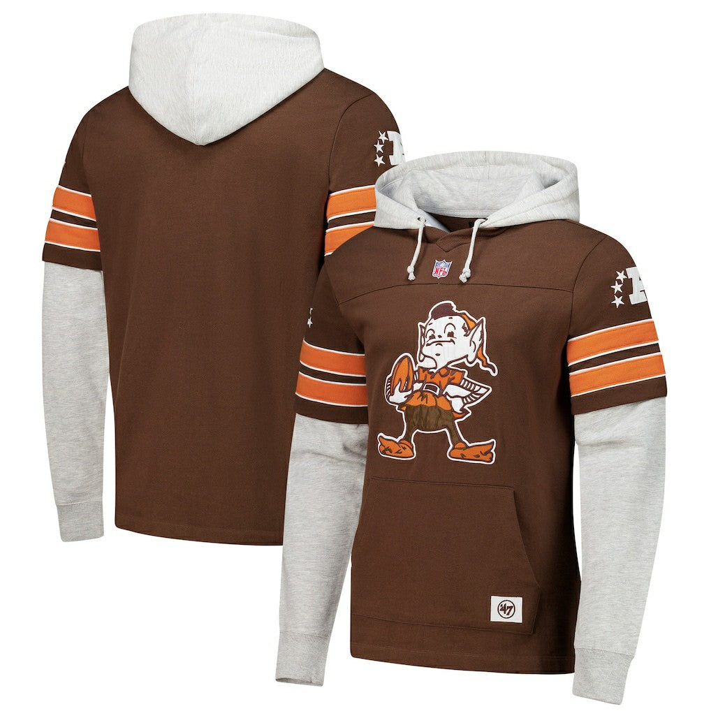 Cleveland Browns '47 Throwback Double Header Blitz Cornerback Hoodie Brown - 47 brand