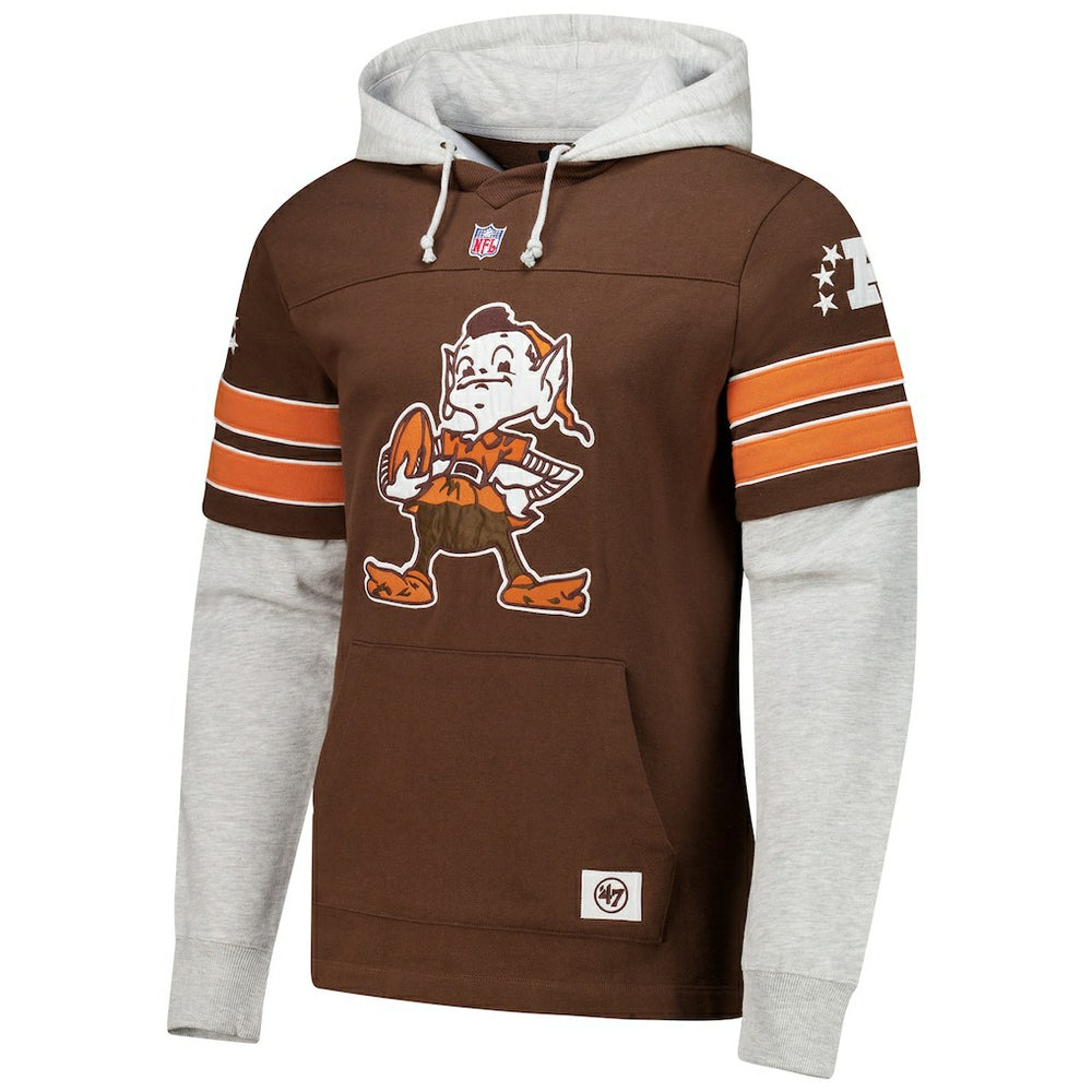 Cleveland Browns '47 Throwback Double Header Blitz Cornerback Hoodie Brown - 47 brand