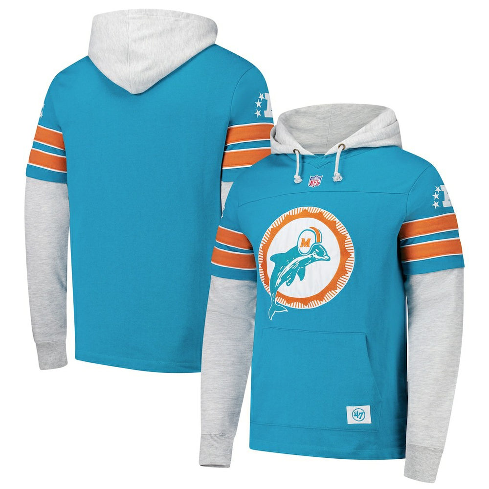 Miami Dolphins '47 Throwback Double Header Blitz Cornerback Hoodie Aqua - 47 brand