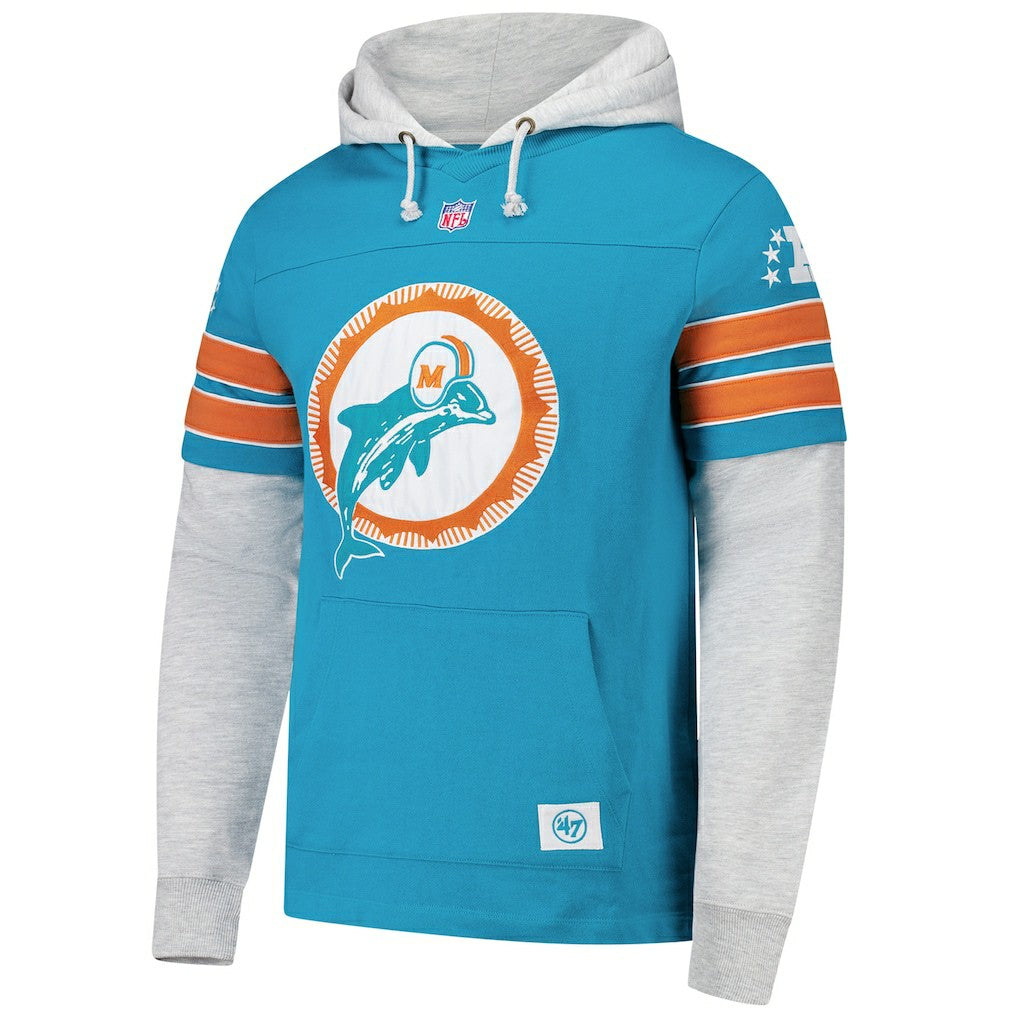 Miami Dolphins '47 Throwback Double Header Blitz Cornerback Hoodie Aqua - 47 brand