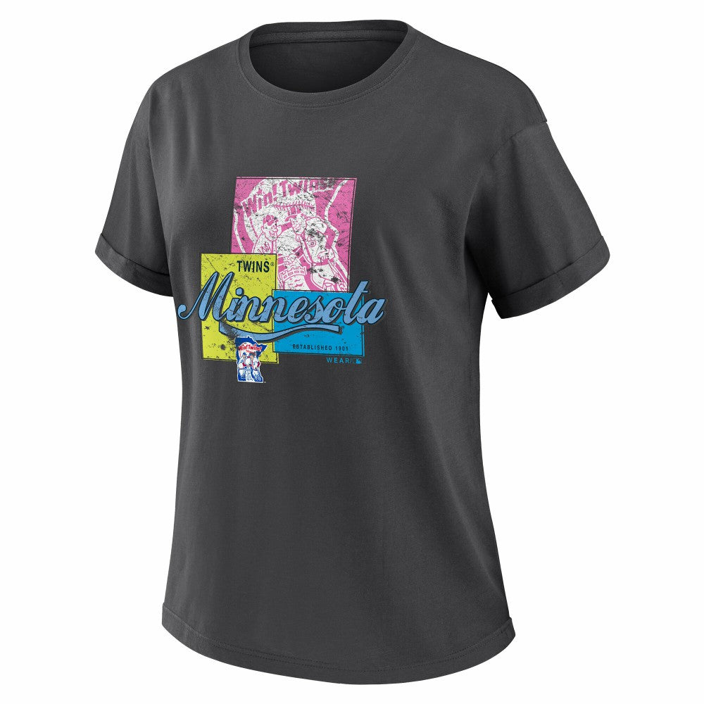 Minnesota Twins WEAR by Erin Andrews Women's Domestic Box Color Boyfriend T-Shirt On Sale