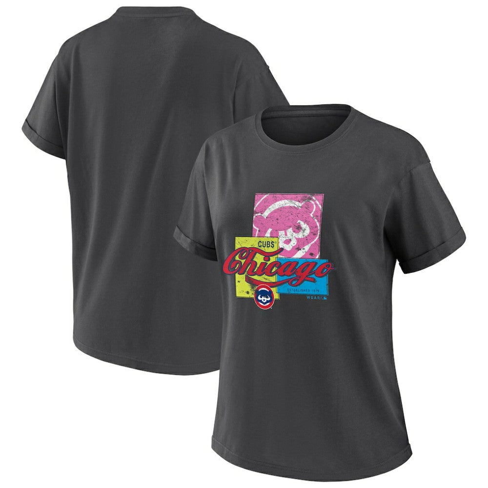 Chicago Cubs WEAR by Erin Andrews Women's Domestic Box Color Boyfriend T-Shirt On Sale