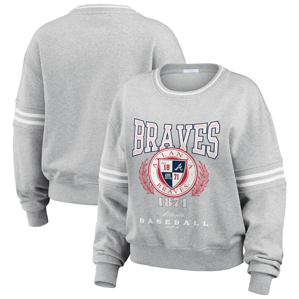 Atlanta Braves WEAR by Erin Andrews Women's Domestic Crest Pullover Sweatshirt Clearance