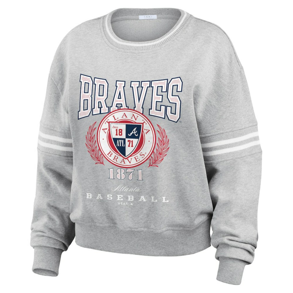 Atlanta Braves WEAR by Erin Andrews Women's Domestic Crest Pullover Sweatshirt Clearance