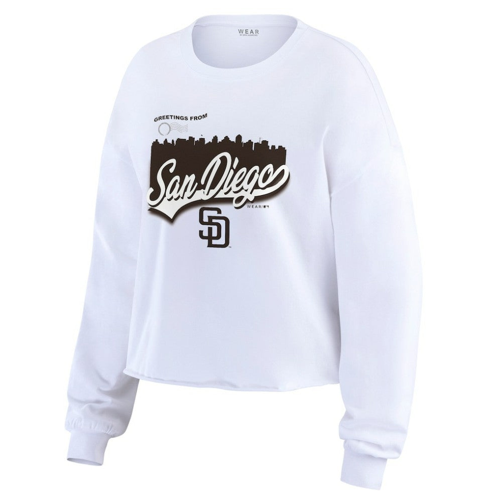 San Diego Padres WEAR by Erin Andrews Women's Domestic Postcard Long Sleeve T-Shirt On Sale