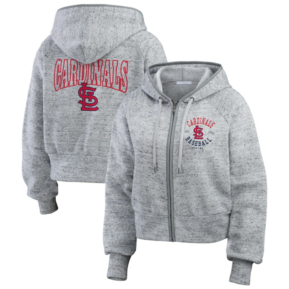St. Louis Cardinals WEAR by Erin Andrews Women's Speckled Fleece Cropped Full-Zip Hoodie Lifestyle