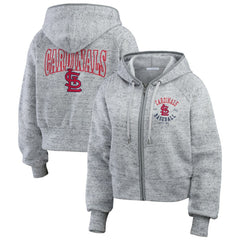 St. Louis Cardinals WEAR by Erin Andrews Women's Speckled Fleece Cropped Full-Zip Hoodie Lifestyle