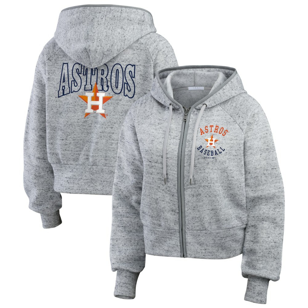 Houston Astros WEAR by Erin Andrews Women's Speckled Fleece Cropped Full-Zip Hoodie Lifestyle