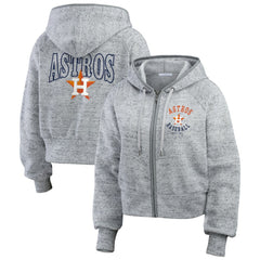 Houston Astros WEAR by Erin Andrews Women's Speckled Fleece Cropped Full-Zip Hoodie Lifestyle