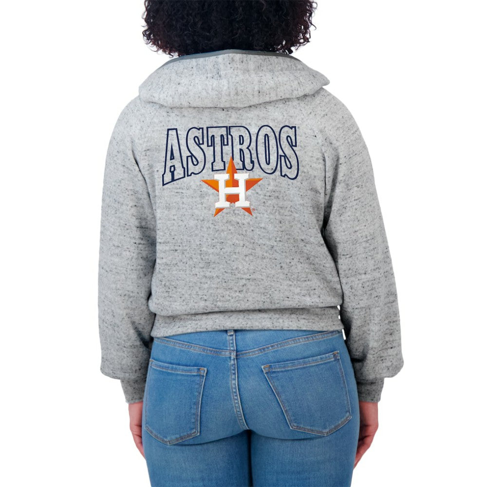 Houston Astros WEAR by Erin Andrews Women's Speckled Fleece Cropped Full-Zip Hoodie Lifestyle