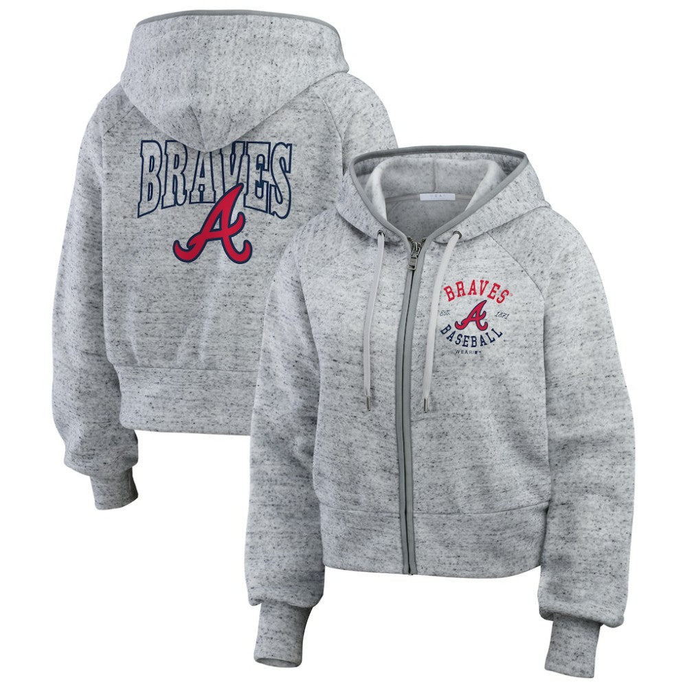 Atlanta Braves WEAR by Erin Andrews Women's Speckled Fleece Cropped Full-Zip Hoodie Sale