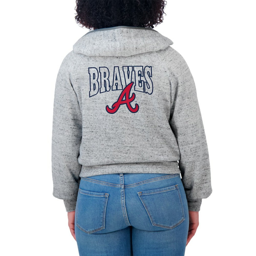 Atlanta Braves WEAR by Erin Andrews Women's Speckled Fleece Cropped Full-Zip Hoodie Sale