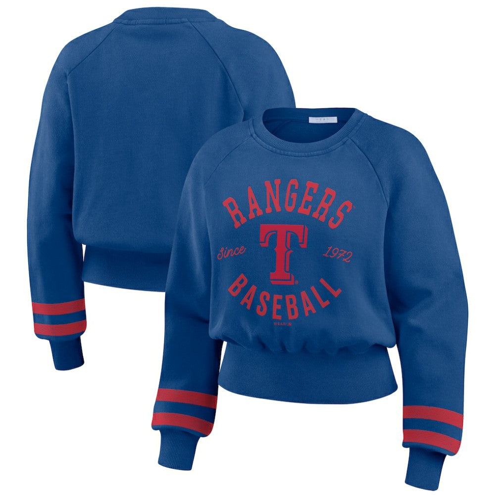 Texas Rangers WEAR by Erin Andrews Women's Vintage Washed Cropped Pullover Sweatshirt discount