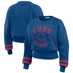 Chicago Cubs WEAR by Erin Andrews Women's Vintage Washed Cropped Pullover Sweatshirt Online