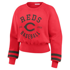 Cincinnati Reds WEAR by Erin Andrews Women's Vintage Washed Cropped Pullover Sweatshirt Clearance