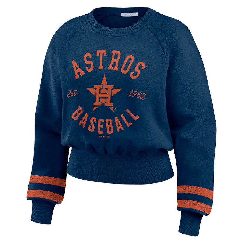 Houston Astros WEAR by Erin Andrews Women's Vintage Washed Cropped Pullover Sweatshirt On Sale