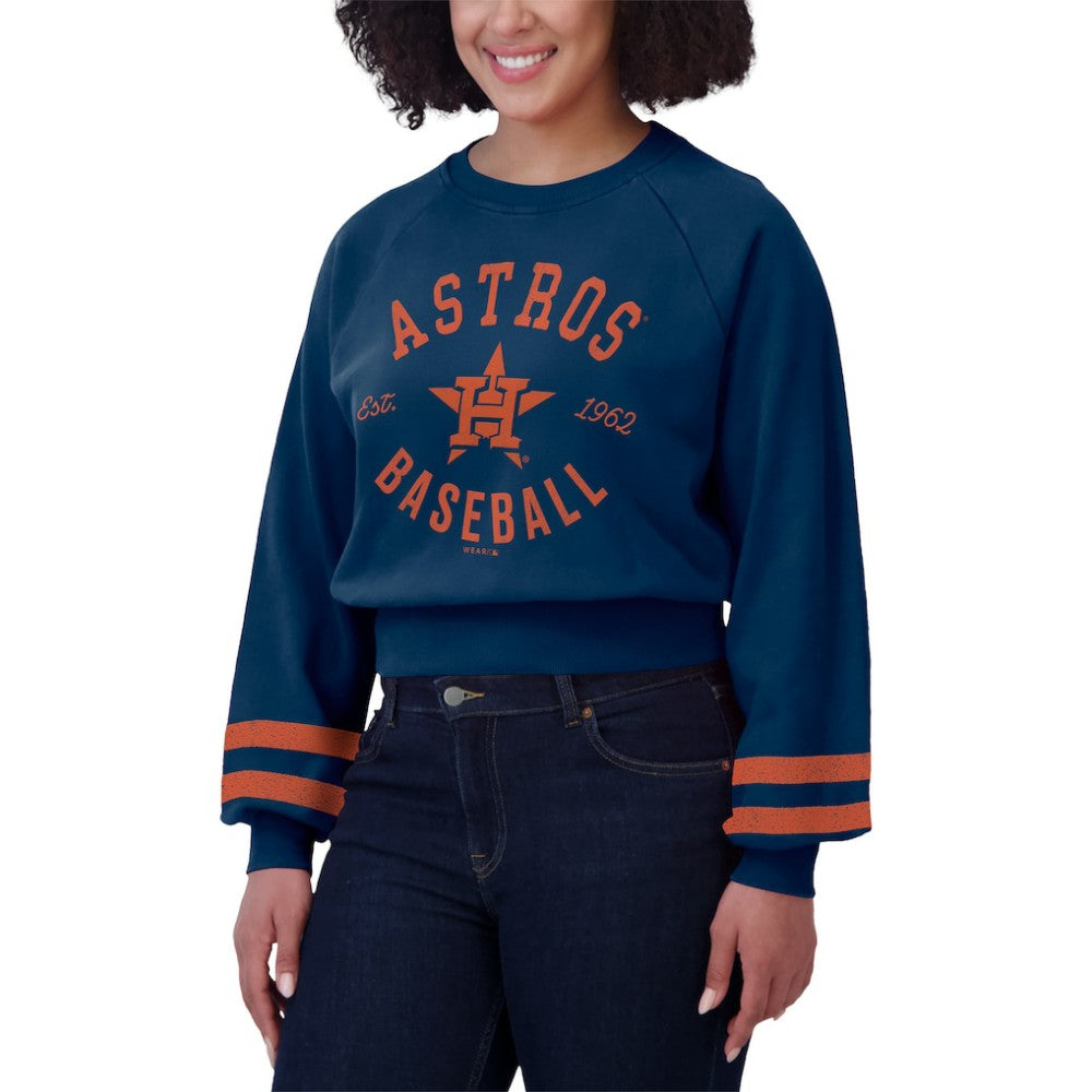 Houston Astros WEAR by Erin Andrews Women's Vintage Washed Cropped Pullover Sweatshirt On Sale