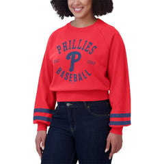 Philadelphia Phillies WEAR by Erin Andrews Women's Vintage Washed Cropped Pullover Sweatshirt Clearance