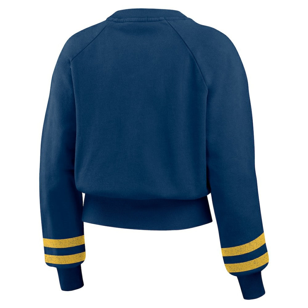 Milwaukee Brewers WEAR by Erin Andrews Women's Vintage Washed Cropped Pullover Sweatshirt Clearance
