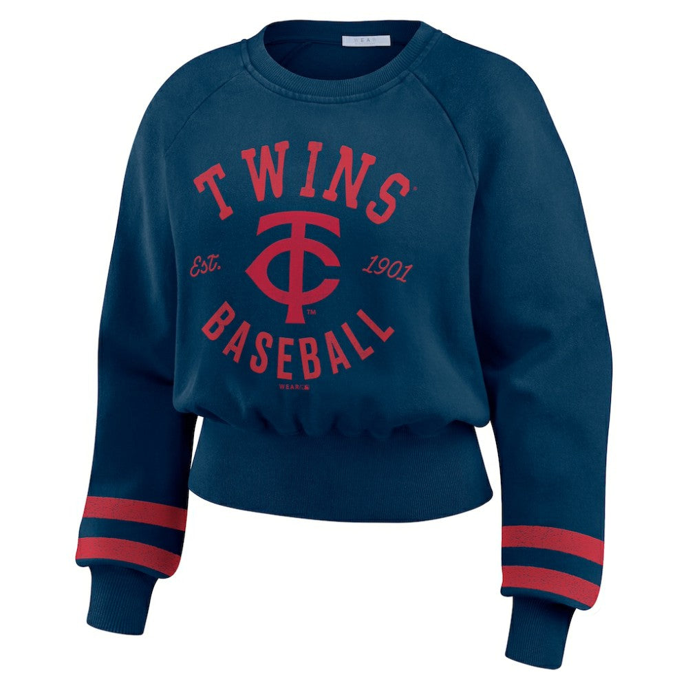 Minnesota Twins WEAR by Erin Andrews Women's Vintage Washed Cropped Pullover Sweatshirt for sale