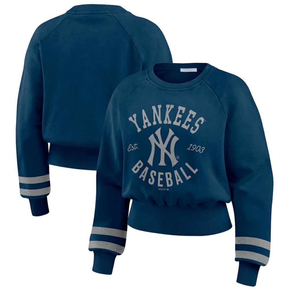 New York Yankees WEAR by Erin Andrews Women's Vintage Washed Cropped Pullover Sweatshirt Online