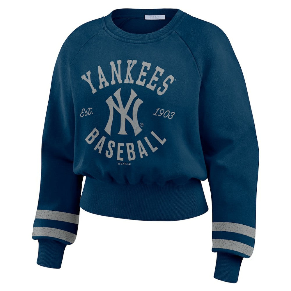 New York Yankees WEAR by Erin Andrews Women's Vintage Washed Cropped Pullover Sweatshirt Online