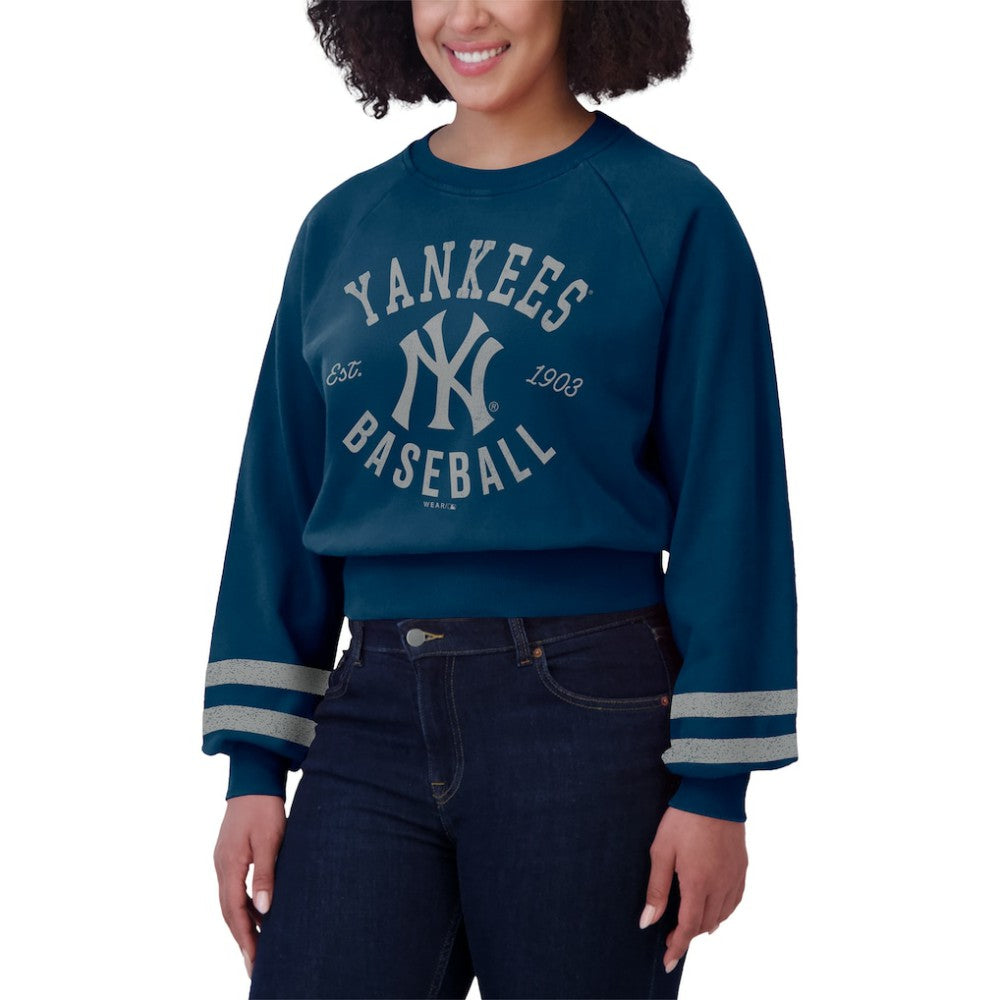 New York Yankees WEAR by Erin Andrews Women's Vintage Washed Cropped Pullover Sweatshirt Online