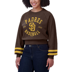 San Diego Padres WEAR by Erin Andrews Women's Vintage Washed Cropped Pullover Sweatshirt On Sale
