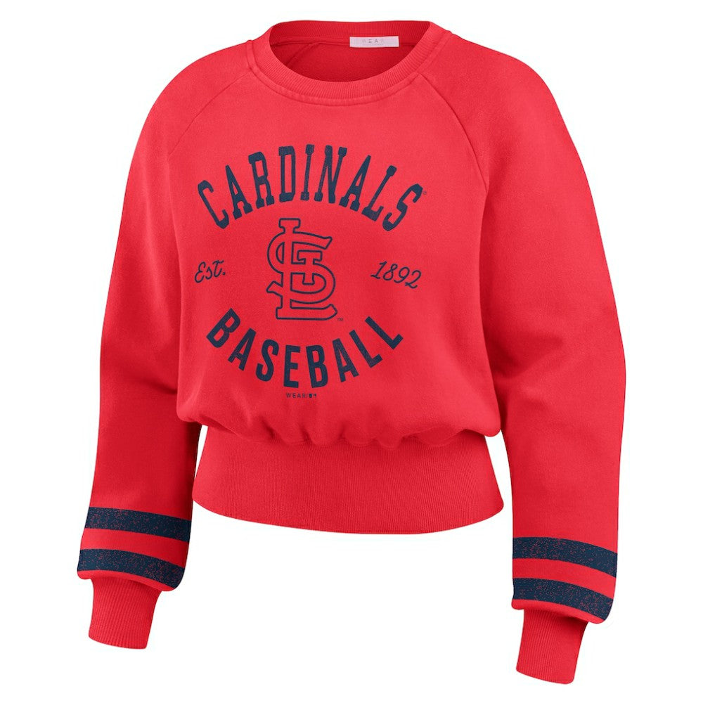 St. Louis Cardinals WEAR by Erin Andrews Women's Vintage Washed Cropped Pullover Sweatshirt Lifestyle