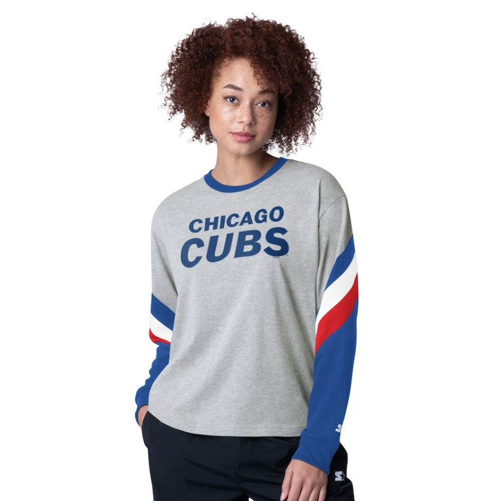 Chicago Cubs Starter Women's Triple A Fashion Color Block Long Sleeve Top Sale