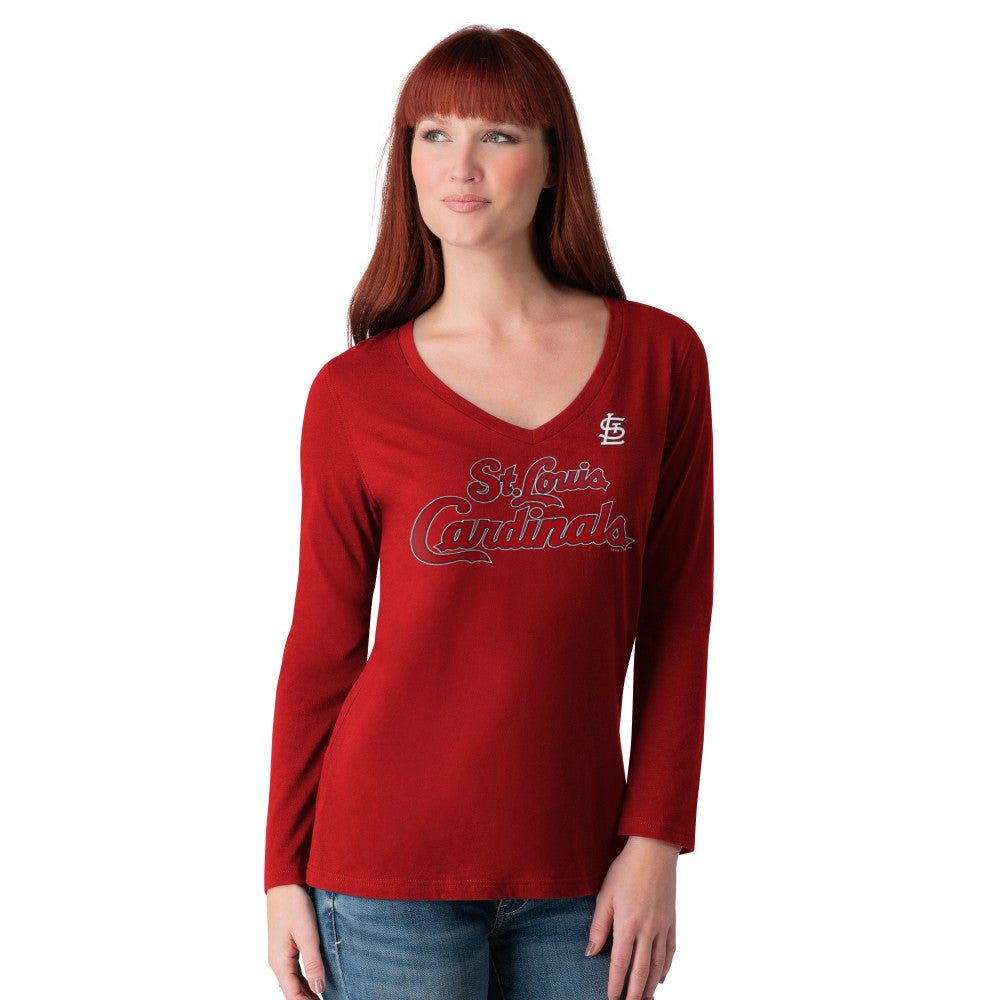 St. Louis Cardinals G-III 4Her by Carl Banks Women's Post Season Long Sleeve V-Neck T-Shirt On Sale