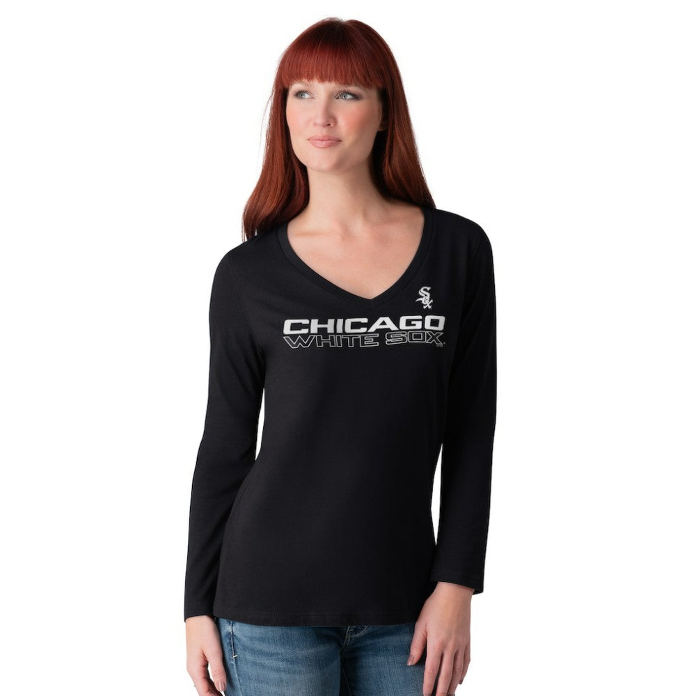 Chicago White Sox G-III 4Her by Carl Banks Women's Post Season Long Sleeve V-Neck T-Shirt Lifestyle