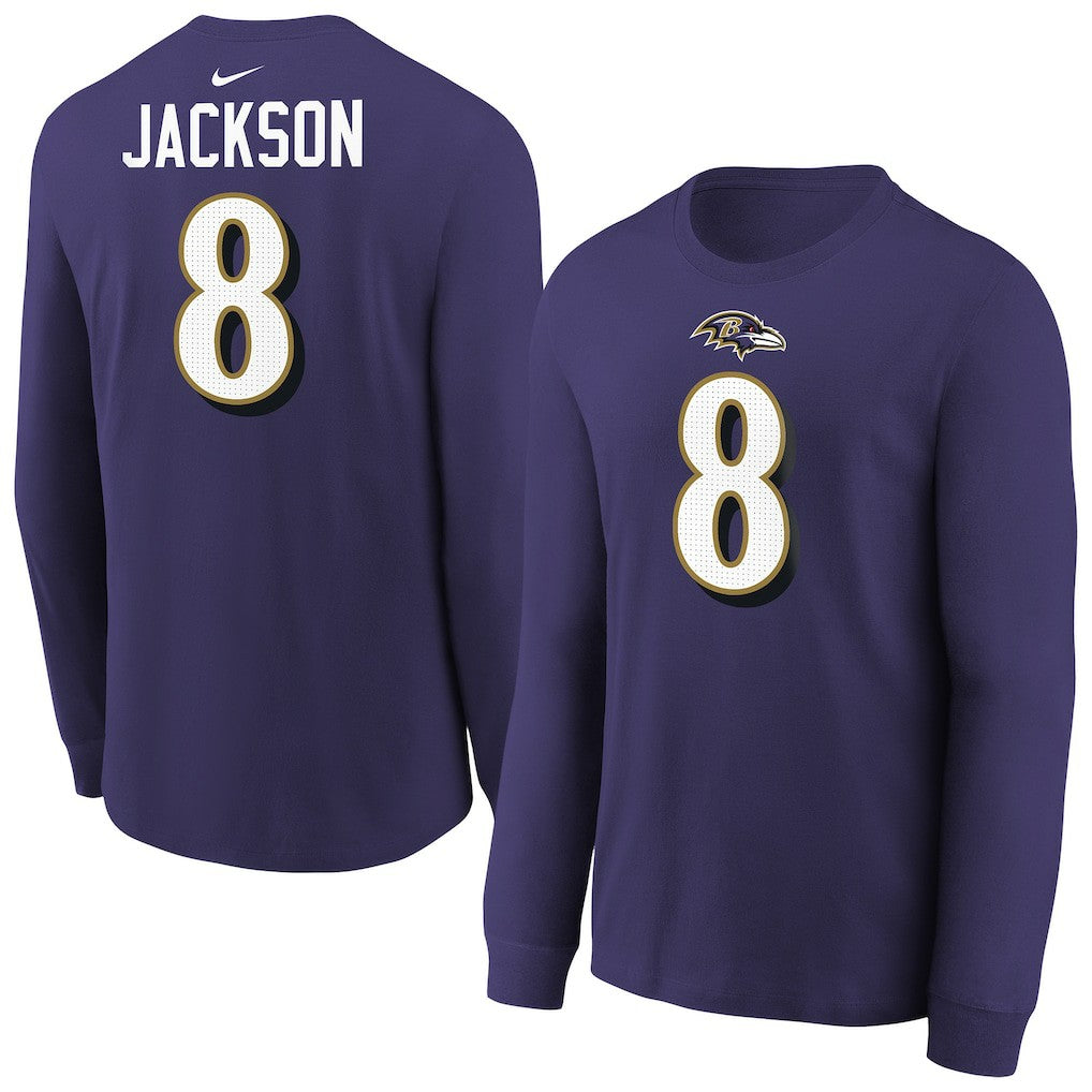 Lamar Jackson Baltimore Ravens Youth Player Name & Number Long Sleeve T-Shirt Purple - Nike