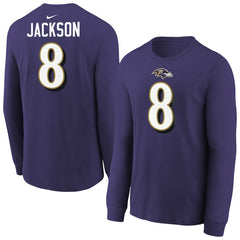 Lamar Jackson Baltimore Ravens Youth Player Name & Number Long Sleeve T-Shirt Purple - Nike
