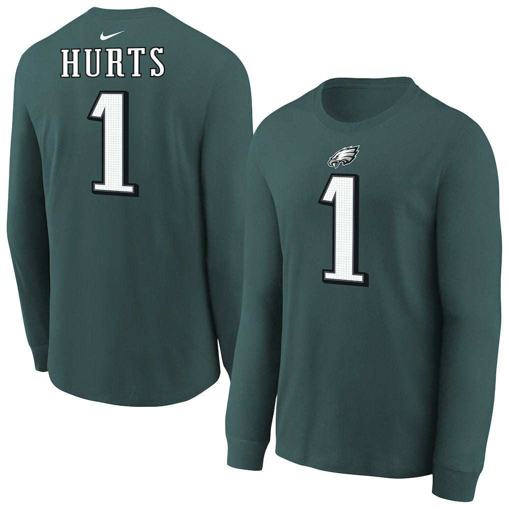 Jalen Hurts Philadelphia Eagles Youth Player Name & Number Long Sleeve T-Shirt Midnight Green - Nike