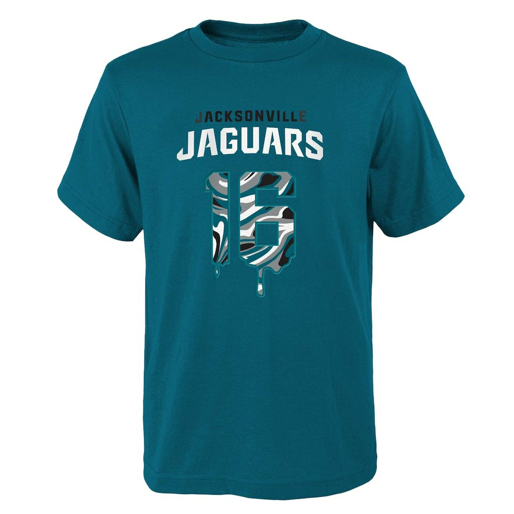 Trevor Lawrence Jacksonville Jaguars Youth Mainliner Drip Player Name & Number T-Shirt Teal - NFL