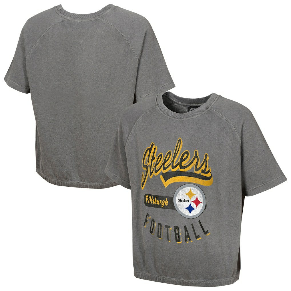 Pittsburgh Steelers Women's Mineral Wash Short Sleeve Top Gray - NFL