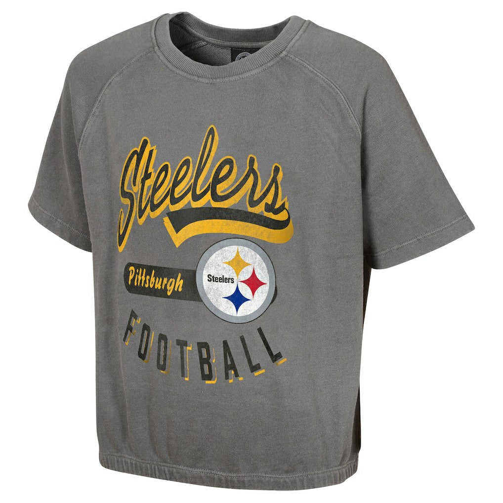 Pittsburgh Steelers Women's Mineral Wash Short Sleeve Top Gray - NFL